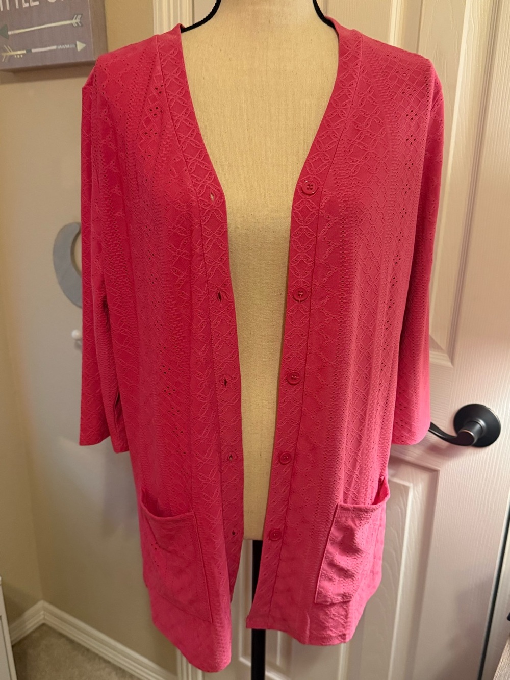 D B Moon Button Up Rose Pink Cardigan with Pockets Size Large